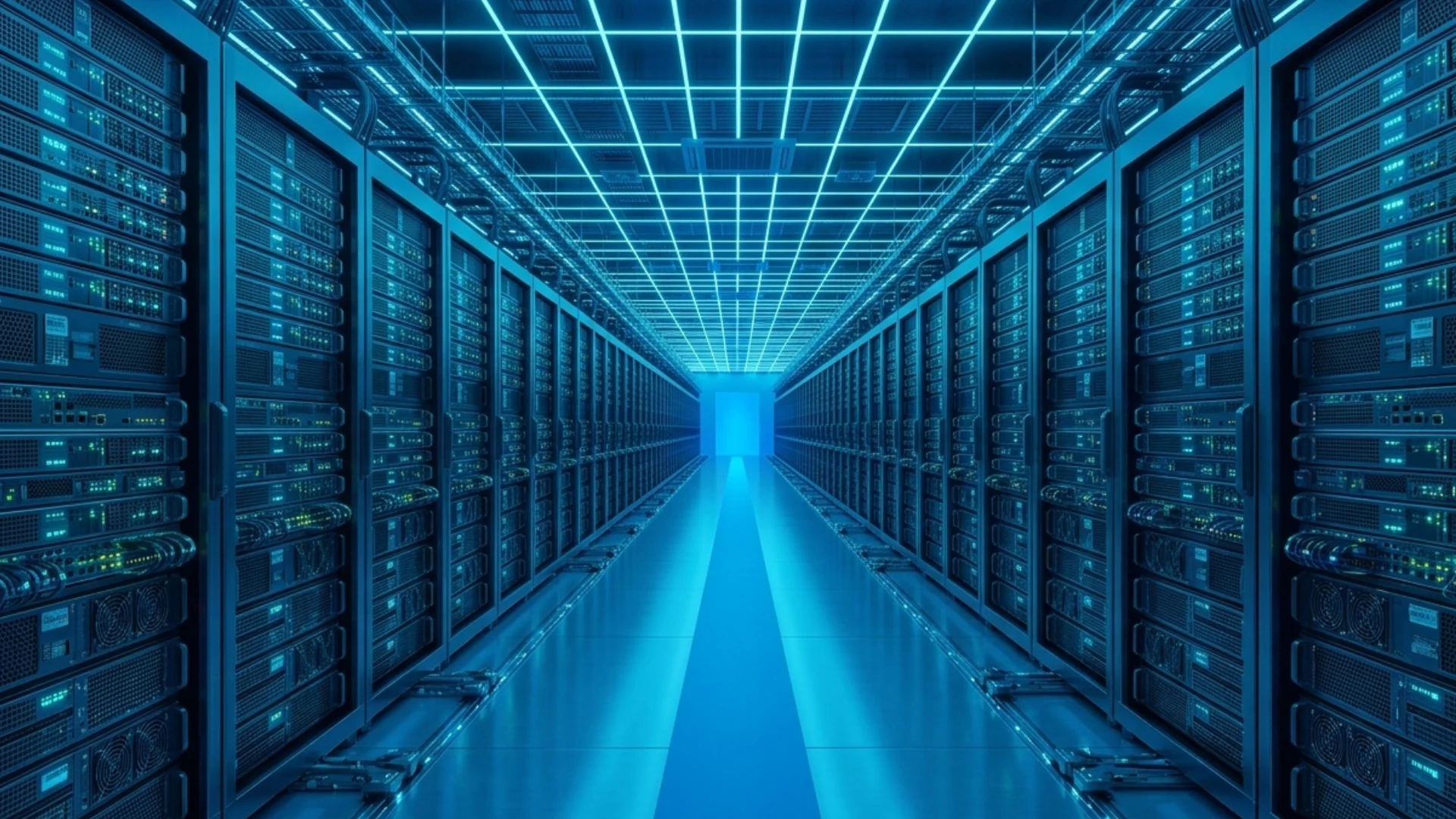 State-of-the-art data center with server racks and cooling infrastructure